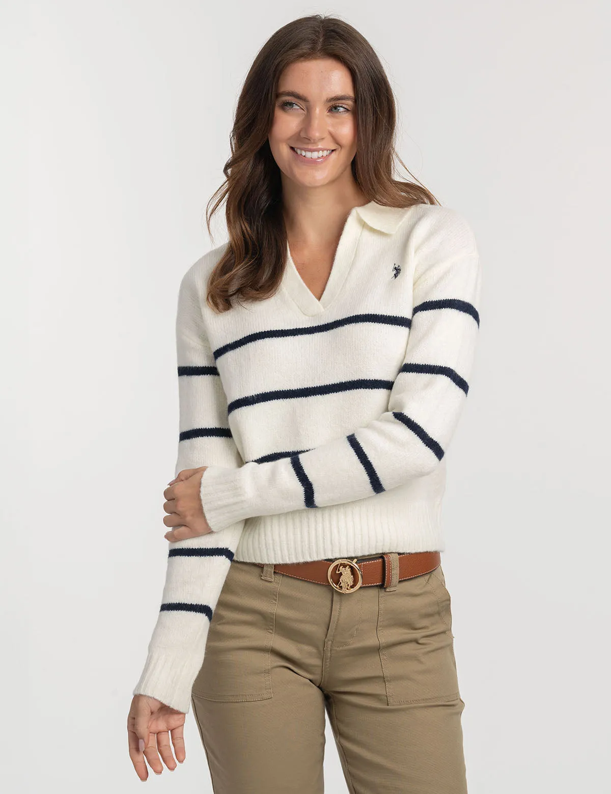 JOHNNY COLLAR THIN STRIPE SWEATER