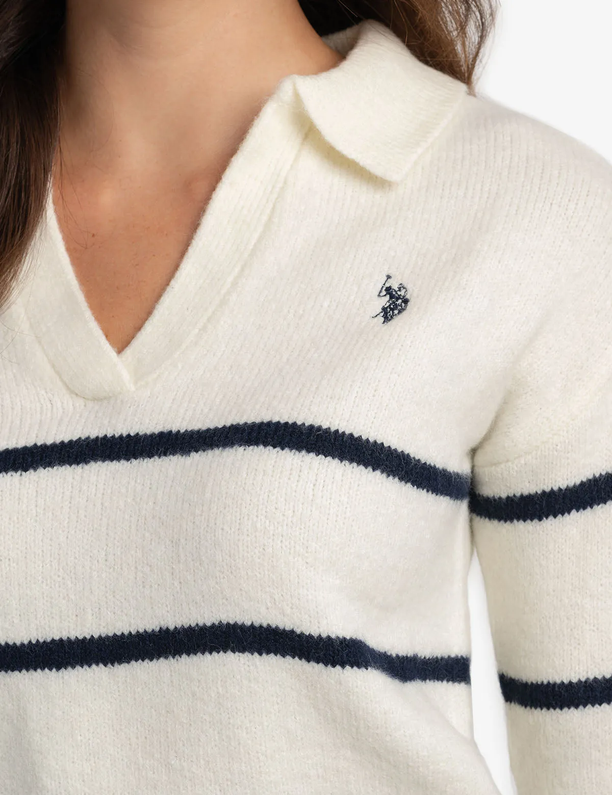 JOHNNY COLLAR THIN STRIPE SWEATER
