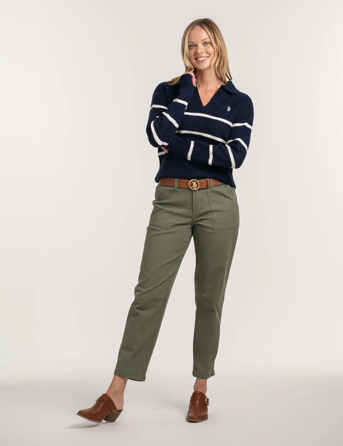 JOHNNY COLLAR THIN STRIPE SWEATER