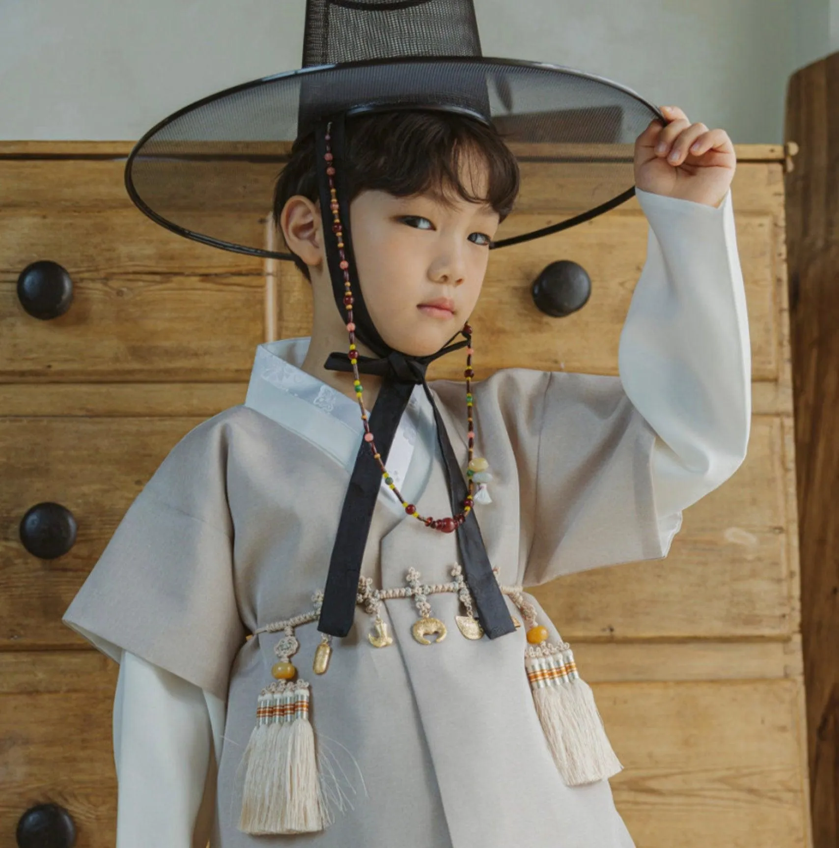 Joon D.Beige Solid Gray Boy Hanbok (100D-10YR)