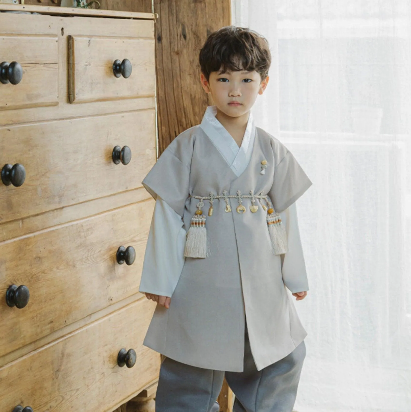 Joon D.Beige Solid Gray Boy Hanbok (100D-10YR)