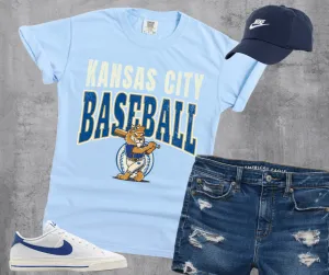 Kansas City Baseball Lion Baseball Player Light Blue Tee