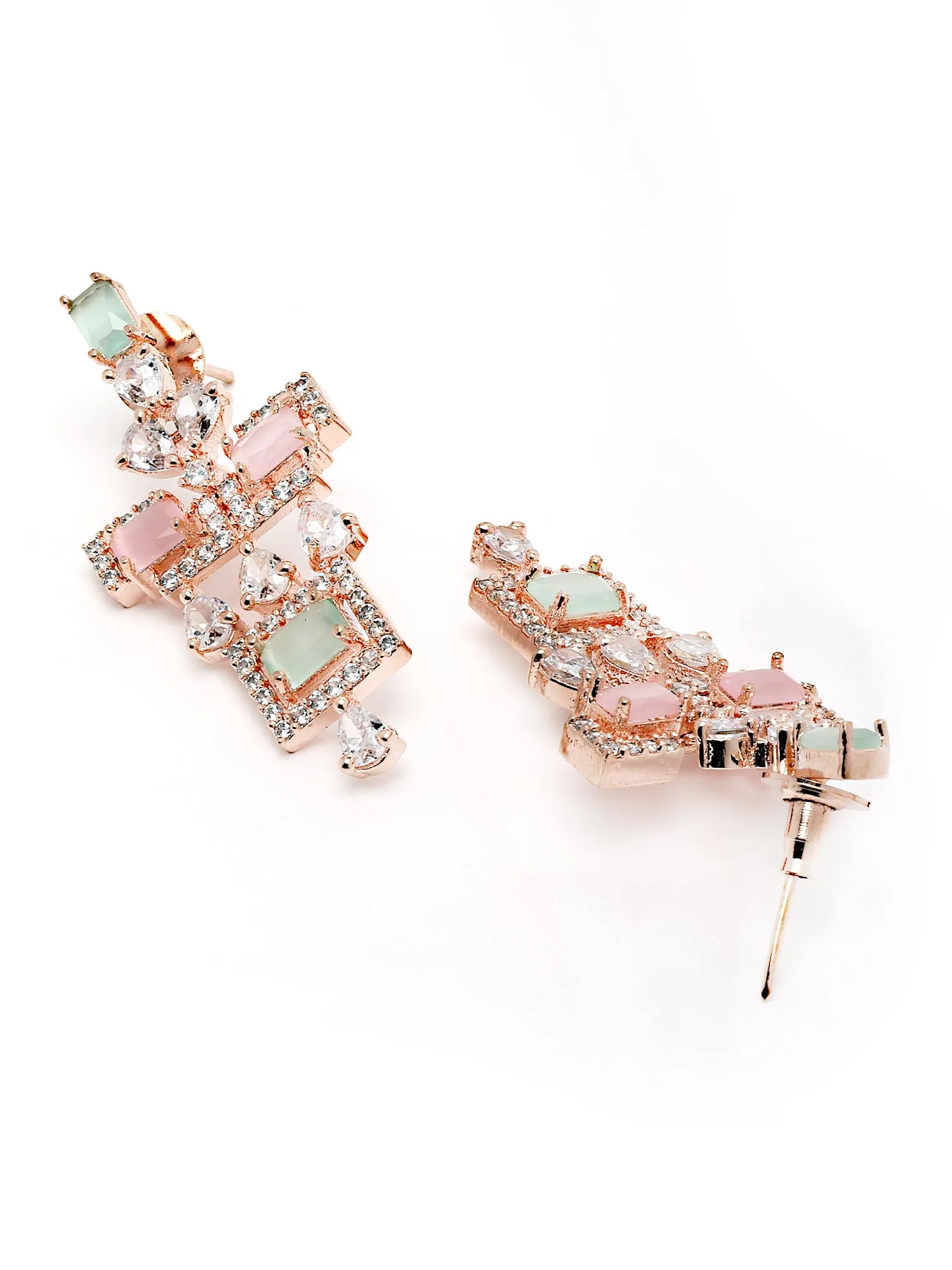 Karatcart Pink and Light Green CZ Studded American Diamond Necklace Set For Women