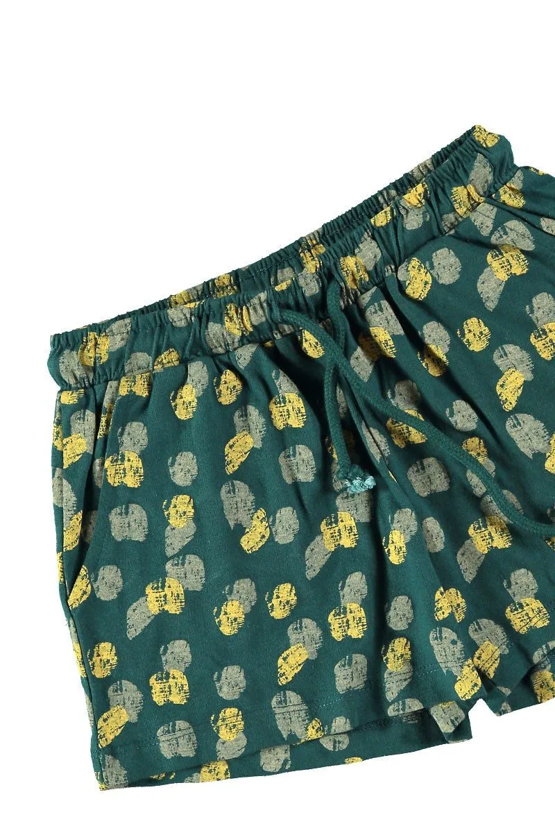 Kids' Organic Cotton Shorts Footprints Blue/Green