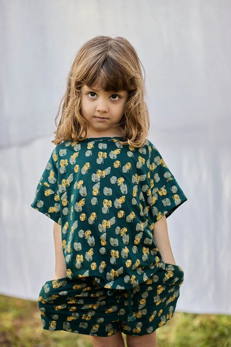 Kids' Organic Cotton Shorts Footprints Blue/Green