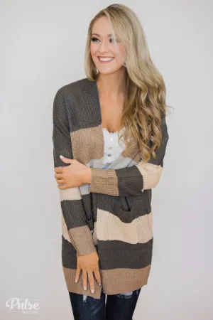 Knitted Color Block Cardigan- Neutral Tones