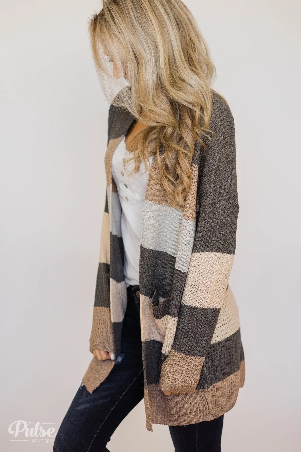 Knitted Color Block Cardigan- Neutral Tones