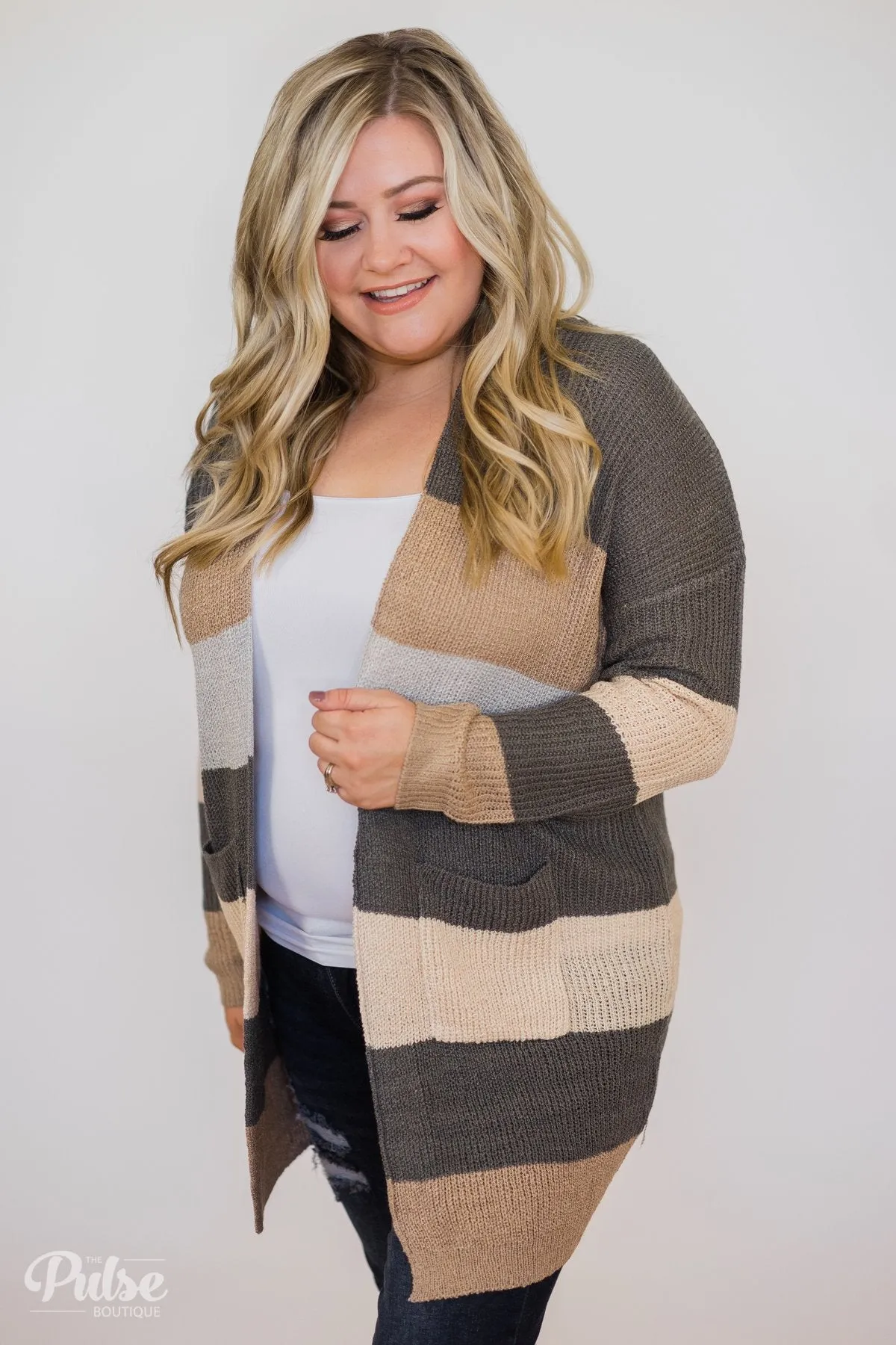 Knitted Color Block Cardigan- Neutral Tones