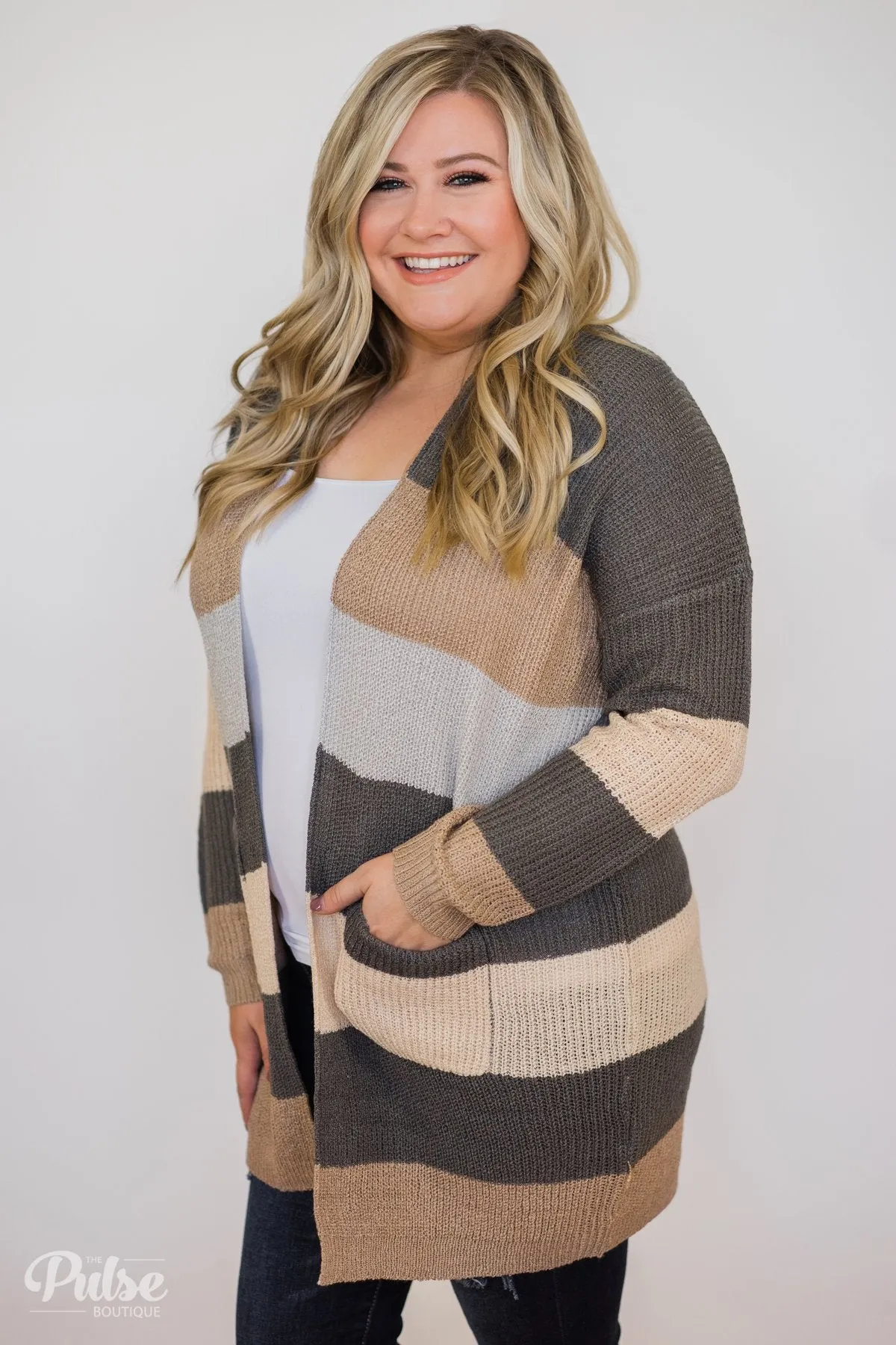 Knitted Color Block Cardigan- Neutral Tones
