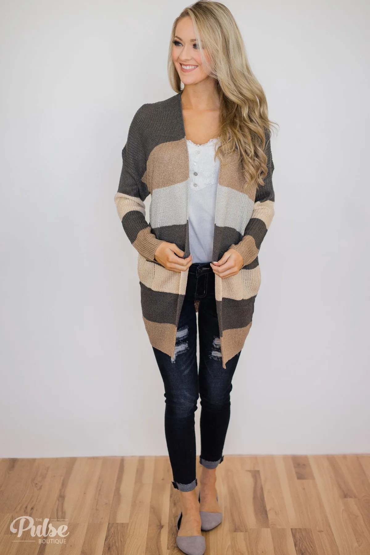 Knitted Color Block Cardigan- Neutral Tones