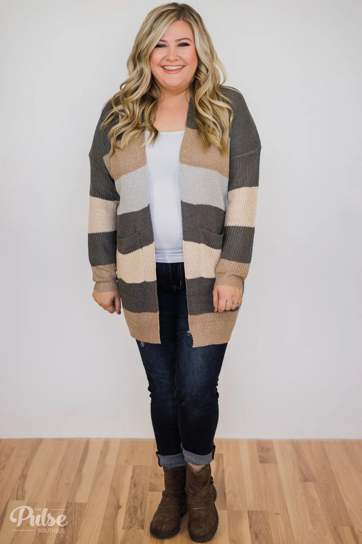 Knitted Color Block Cardigan- Neutral Tones