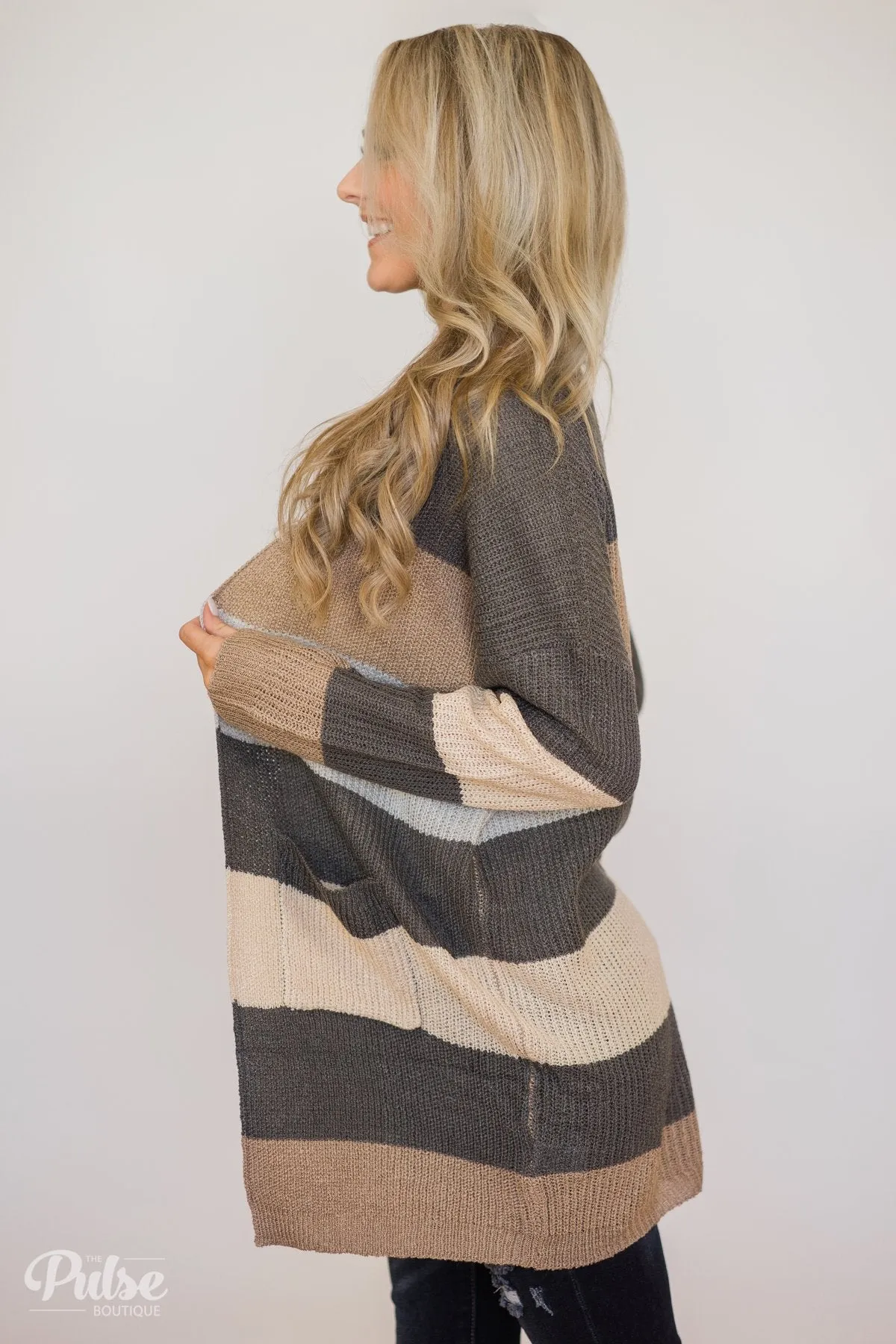 Knitted Color Block Cardigan- Neutral Tones