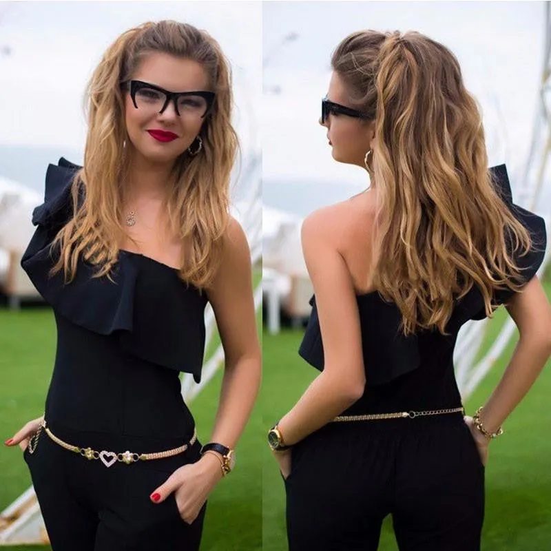 Lady Women Evening Party One-Shoulder Jumpsuit Romper Long Pants