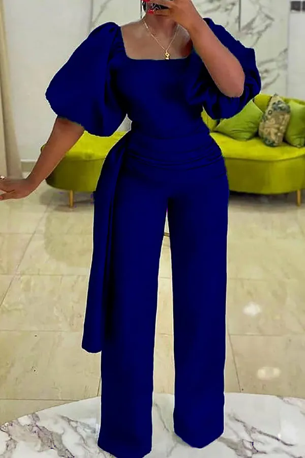 Lantern Sleeve Straight Leg Jumpsuit