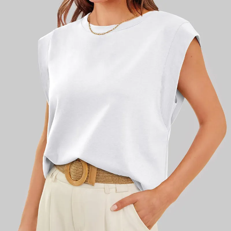 🌸LAST DAY PROMOTION - 50%OFF🌸Solid Color Round Neck Cap Sleeve Top