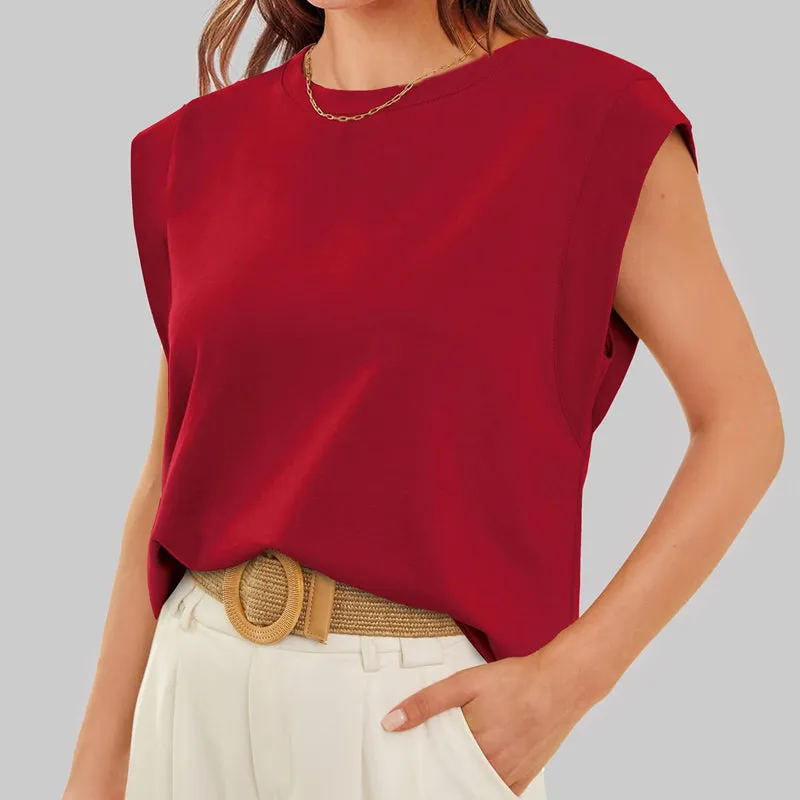 🌸LAST DAY PROMOTION - 50%OFF🌸Solid Color Round Neck Cap Sleeve Top