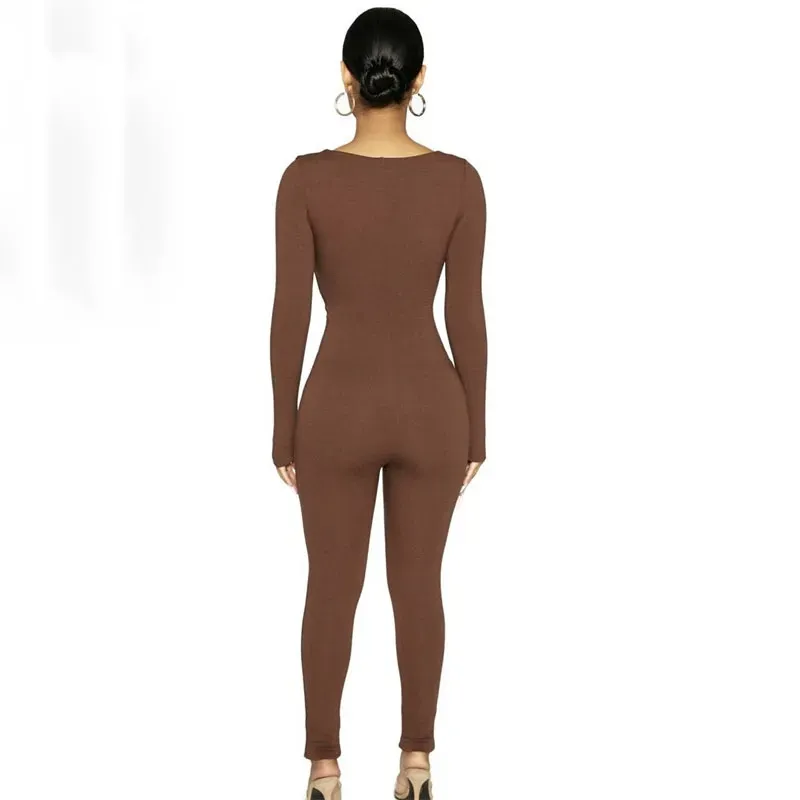 Lauren Long Sleeve Ruched Ribbed Bodycon Jumpsuit