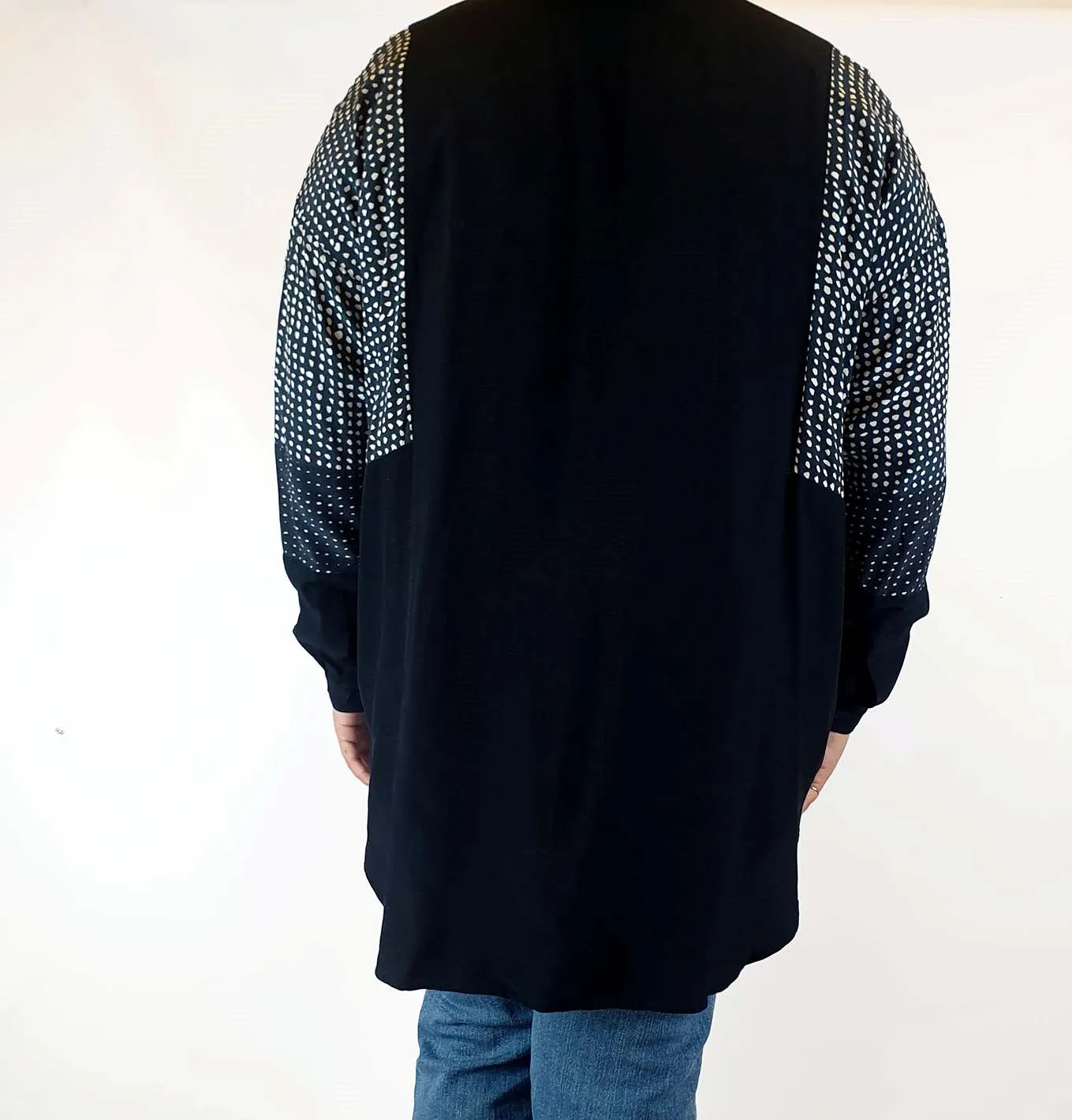 Life With Bird navy print oversize shirt size 4 (best fits 14)