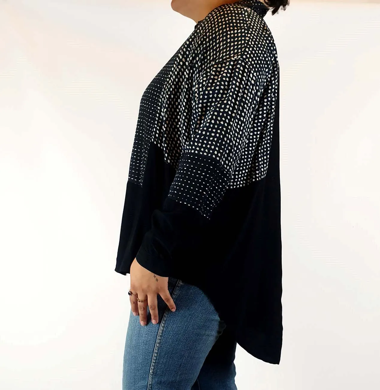 Life With Bird navy print oversize shirt size 4 (best fits 14)