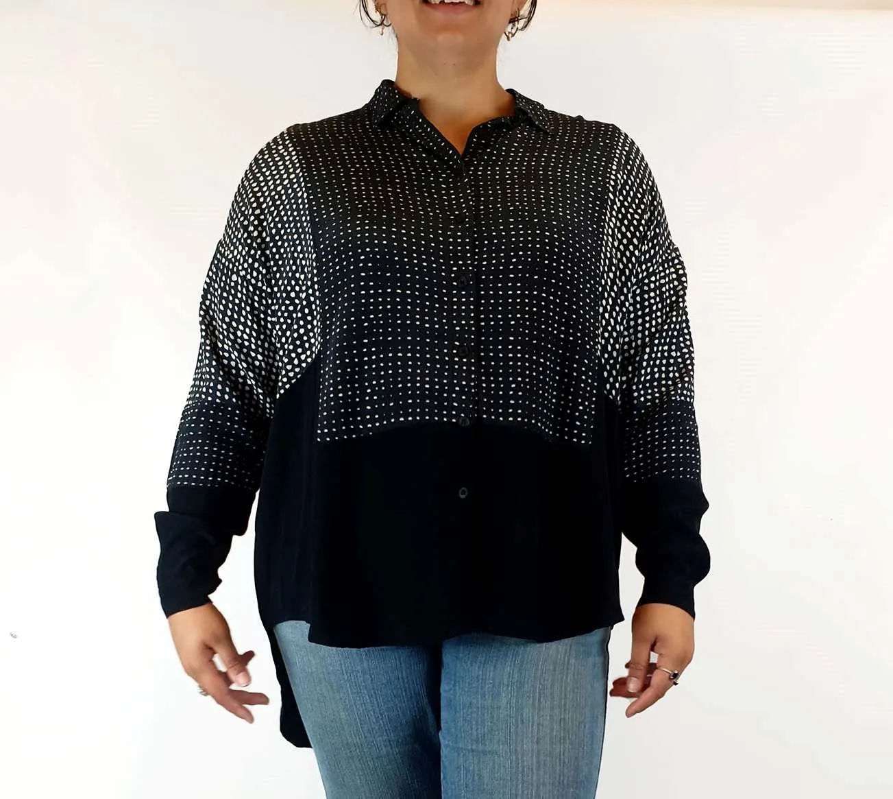 Life With Bird navy print oversize shirt size 4 (best fits 14)