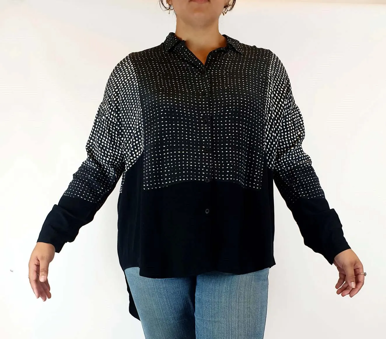 Life With Bird navy print oversize shirt size 4 (best fits 14)