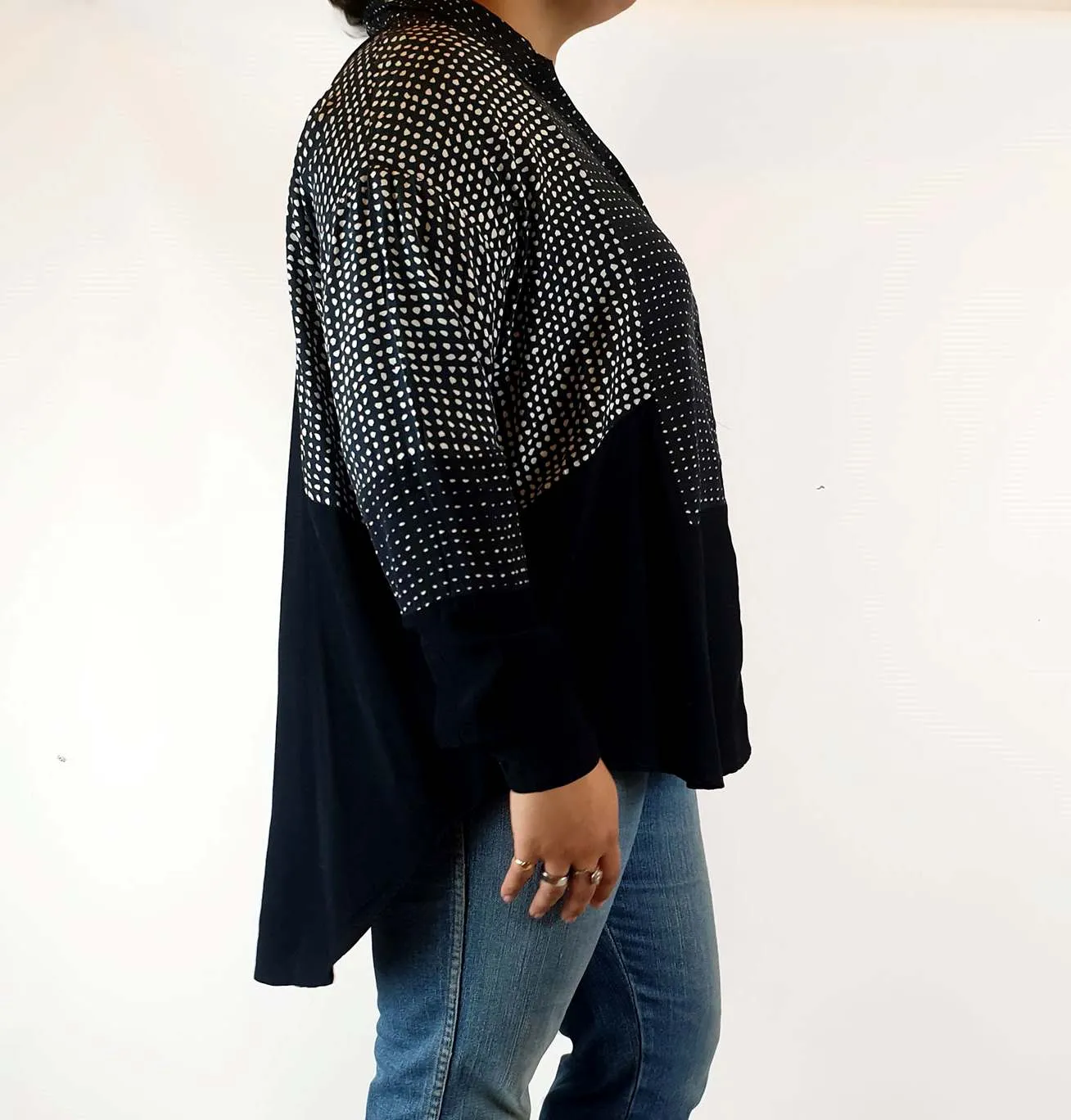 Life With Bird navy print oversize shirt size 4 (best fits 14)