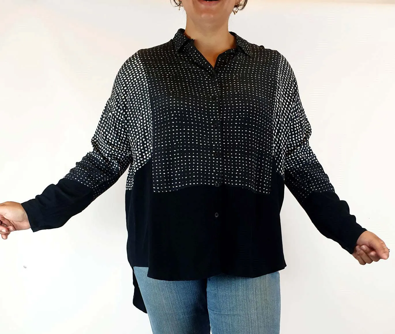 Life With Bird navy print oversize shirt size 4 (best fits 14)