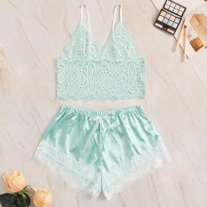 Light Blue Satin Pajama Set