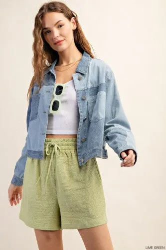 Lime Light Bubble Texture Drawstring Shorts