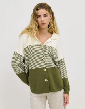 Little Lies Stripe Knit Cardi - Khaki