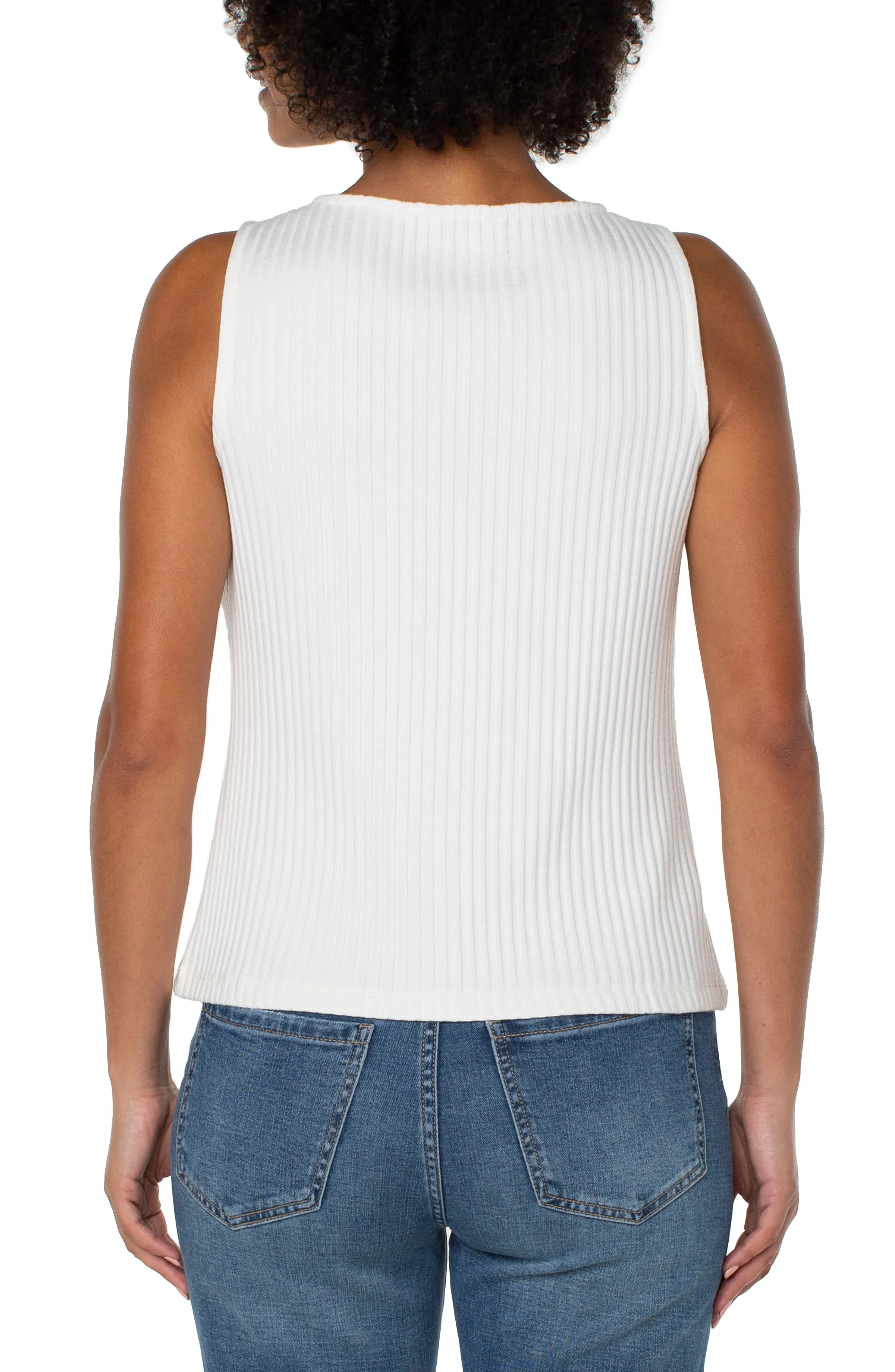 Liverpool White Sleeveless Boat Neck Rib Knit Top
