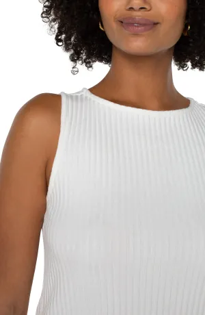 Liverpool White Sleeveless Boat Neck Rib Knit Top