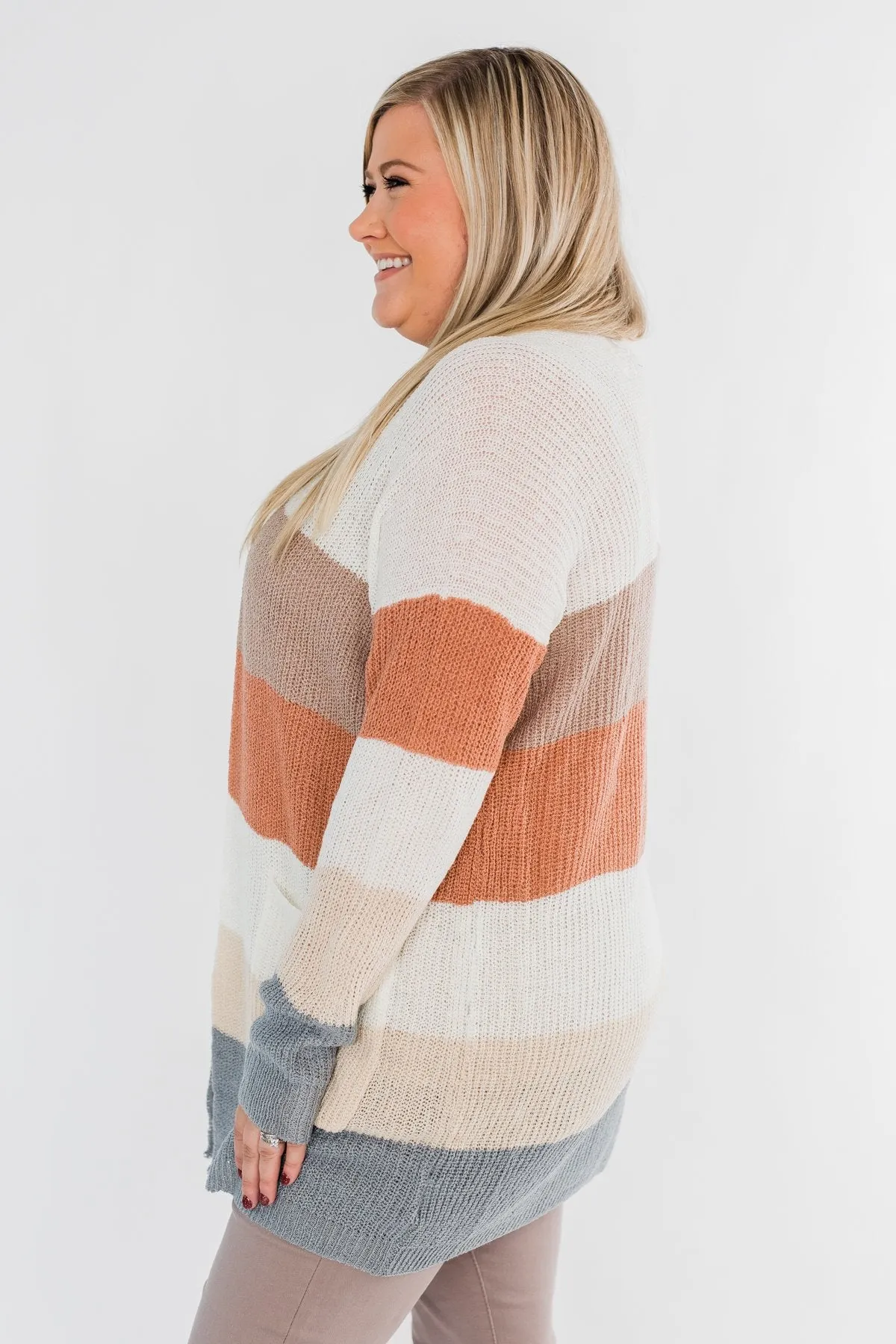 Long Knitted Color Block Cardigan- Neutral Tones