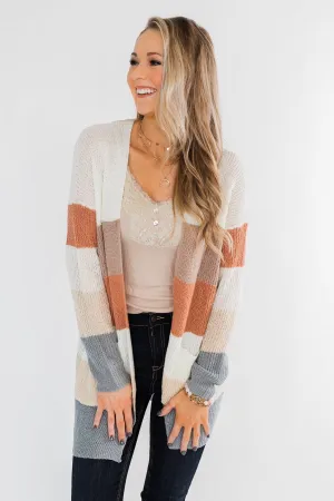 Long Knitted Color Block Cardigan- Neutral Tones