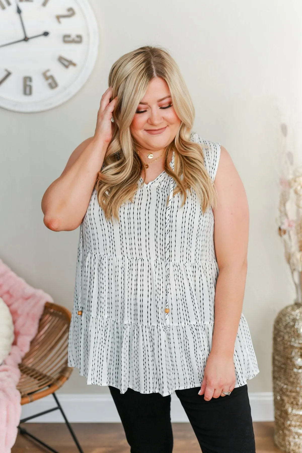 Looking For Light Sleeveless Blouse- Black & Ivory