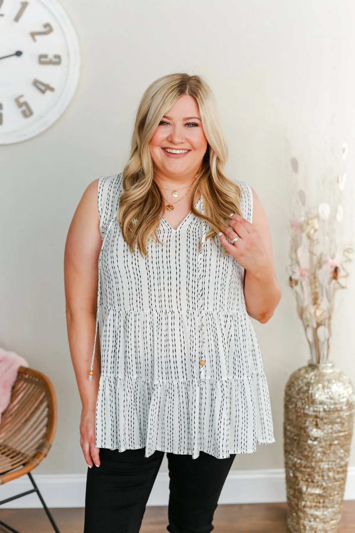 Looking For Light Sleeveless Blouse- Black & Ivory