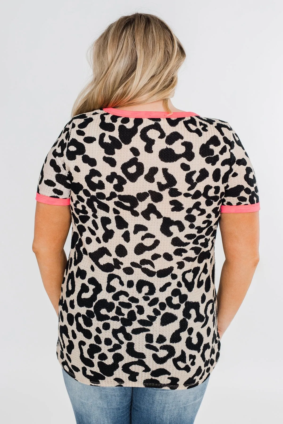 Love for Leopard Short Sleeve Top- Neutral & Neon Pink