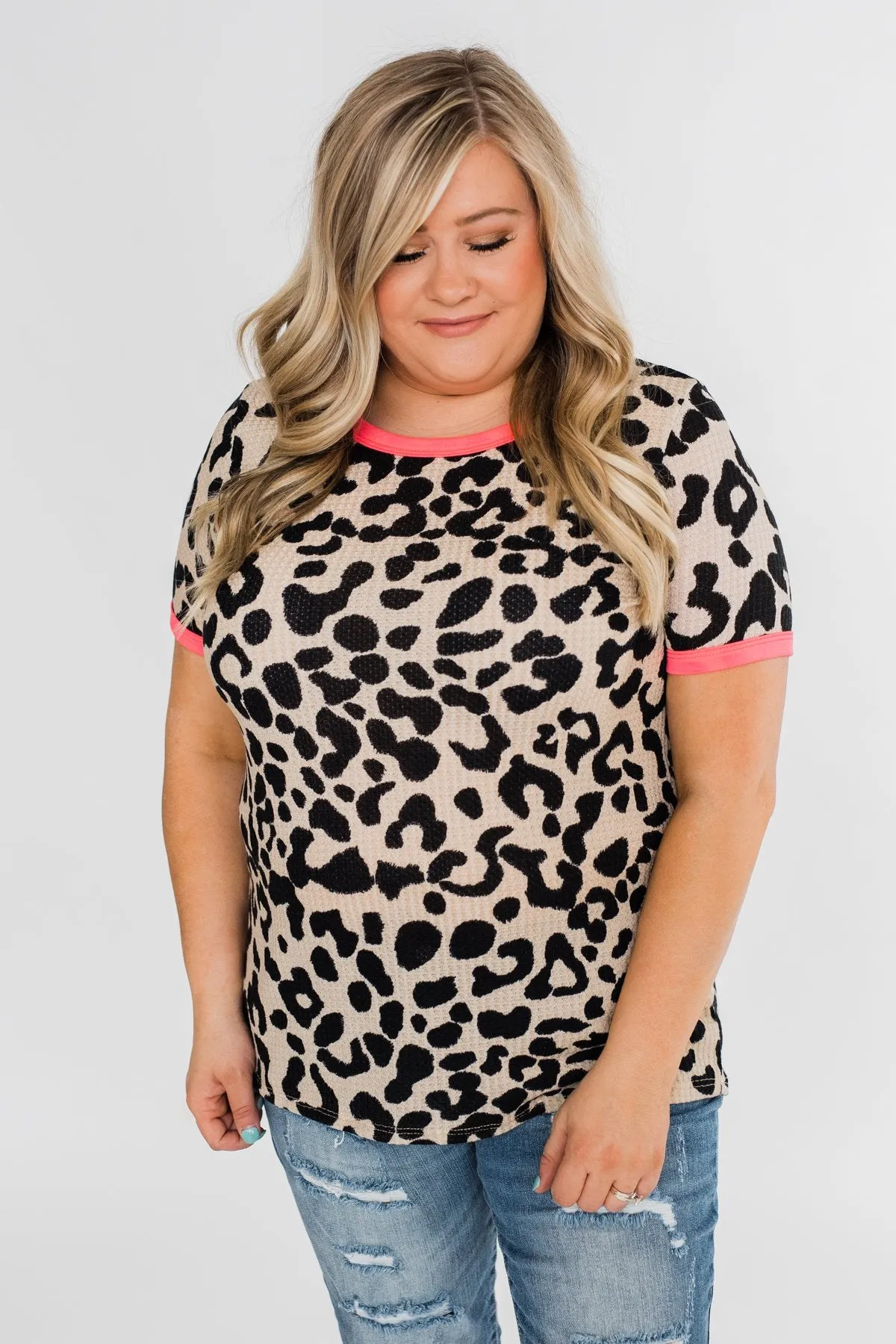 Love for Leopard Short Sleeve Top- Neutral & Neon Pink
