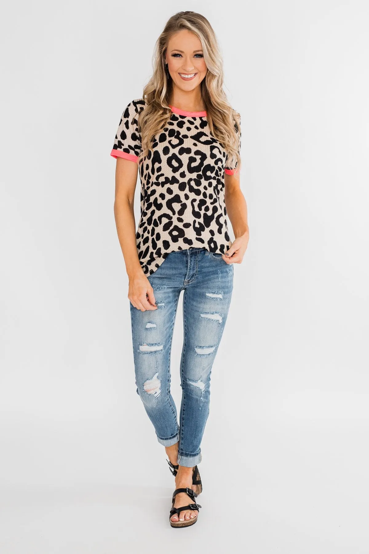 Love for Leopard Short Sleeve Top- Neutral & Neon Pink