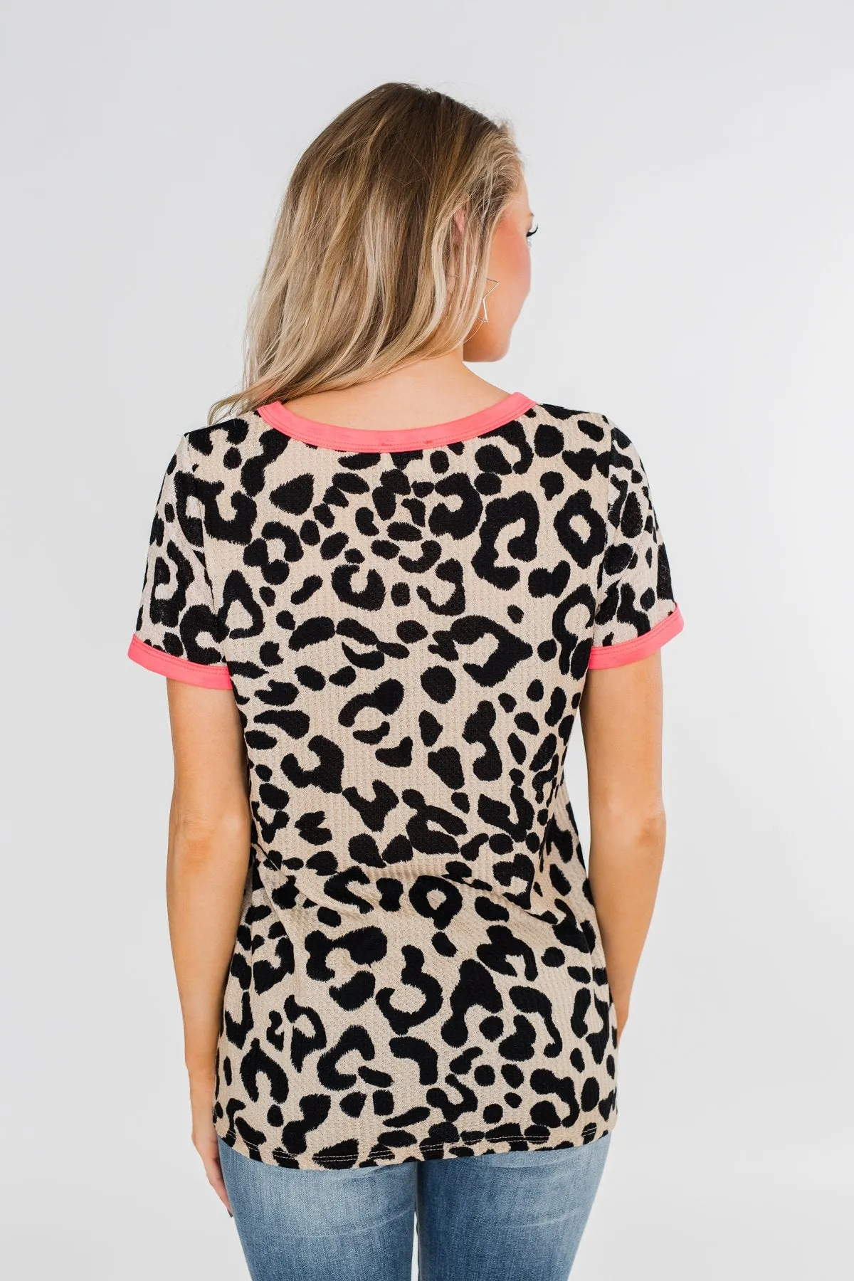 Love for Leopard Short Sleeve Top- Neutral & Neon Pink