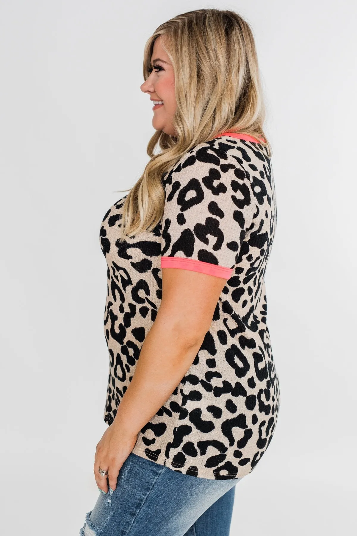 Love for Leopard Short Sleeve Top- Neutral & Neon Pink