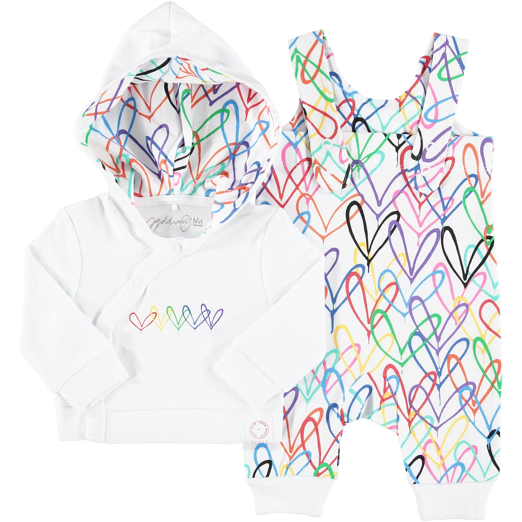 #Lovewall organic baby dungarees and hoodie gift set - James Goldcrown x From Babies with Love