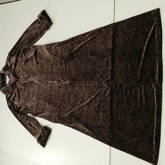 Lush Oscar de la Renta Lounge wear Robe Stretch Velvet Pocket Aubergine &amp; Gold