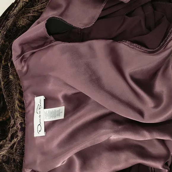 Lush Oscar de la Renta Lounge wear Robe Stretch Velvet Pocket Aubergine &amp; Gold
