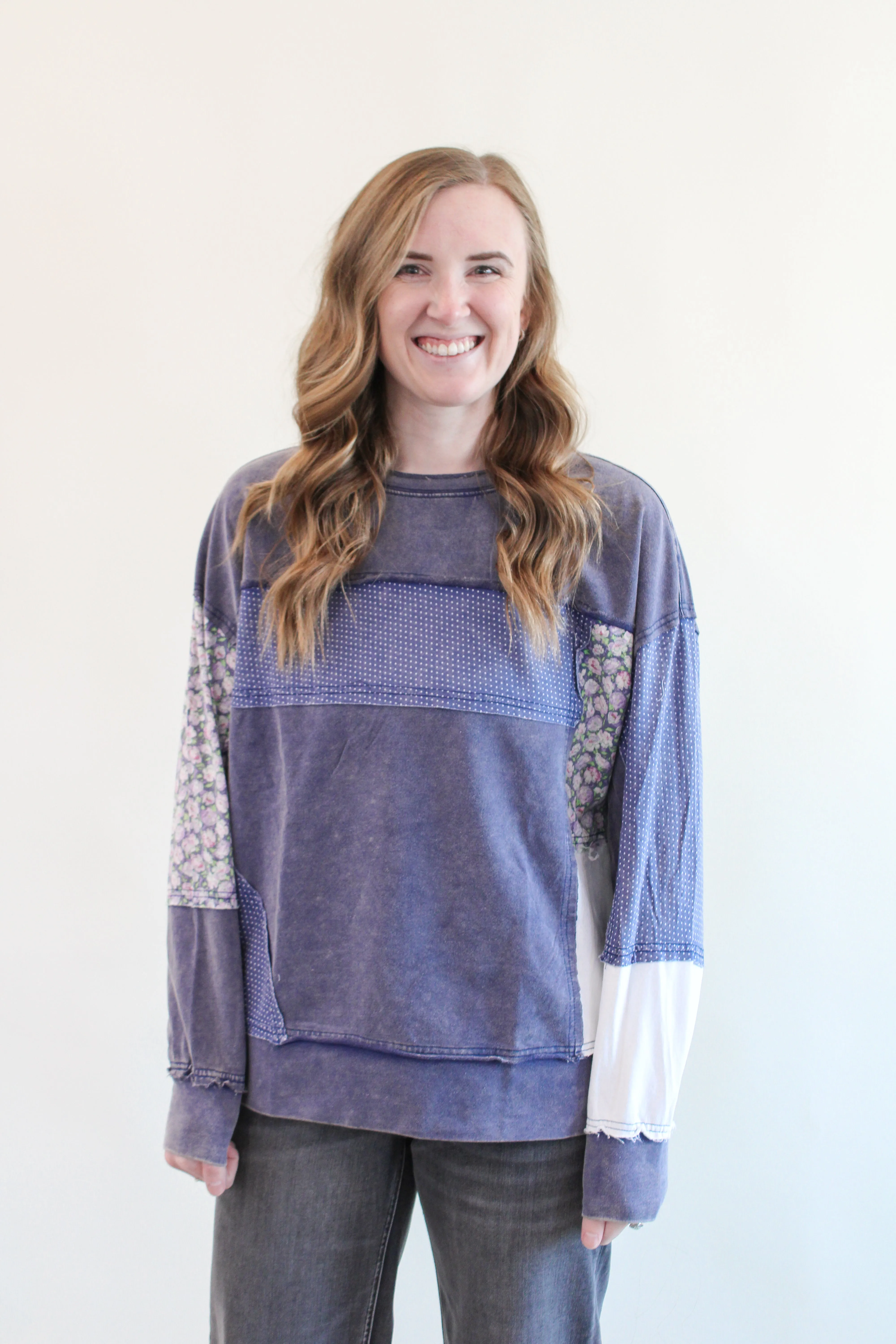 MABLE REG/CURVY PATCHWORK SWEATSHIRT