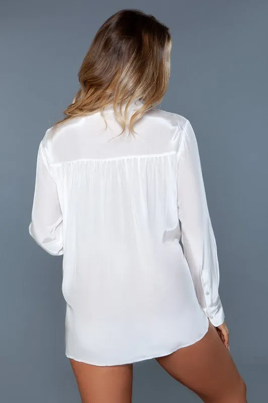 Mackenzie Light Blue Sleepshirt – Button-Down Long Sleeve Sleepwear with Collared Detail