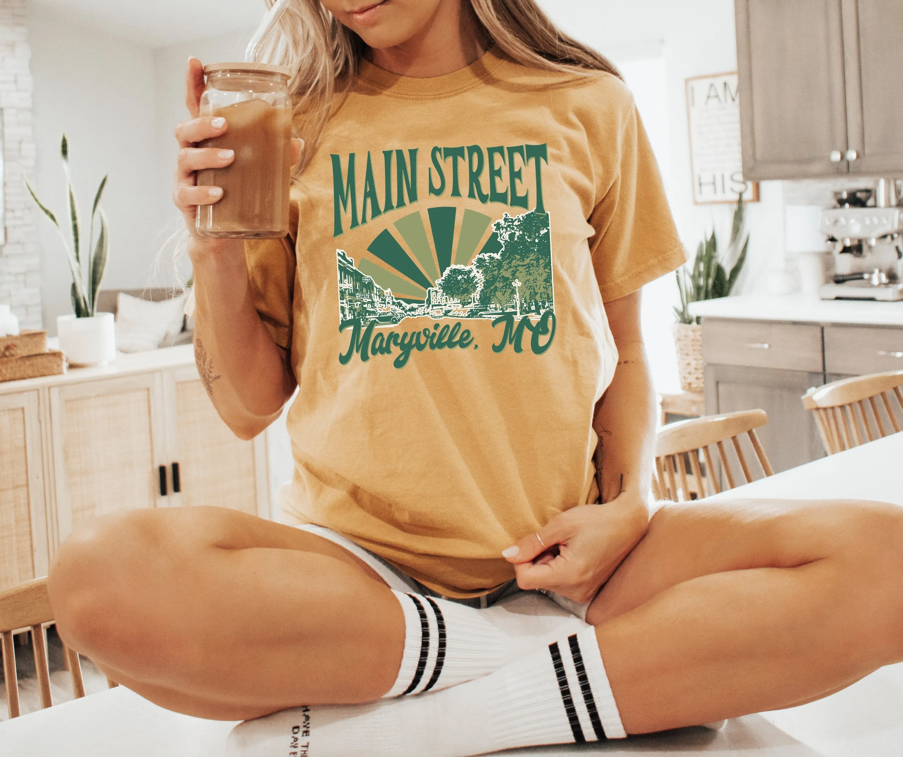 Main Street Maryville, MO Mustard Colored Tee