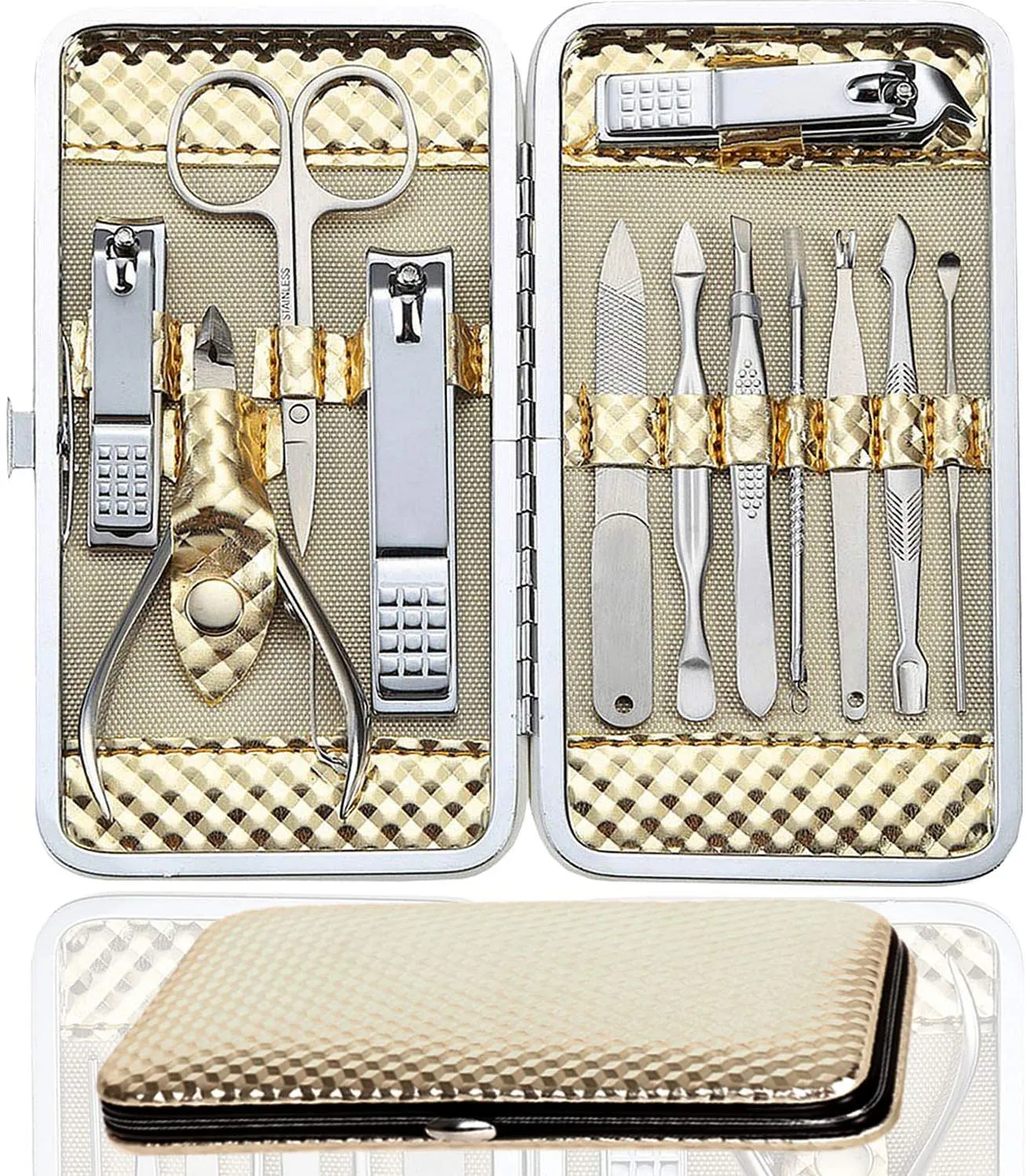 Manicure Pedicure Kit Nail Clippers Set High Quality Fingernails & Toenails Vibrissac Scissor 5 Pieces Best Care Tools for Man & Women with Travel Case (Black_A)
