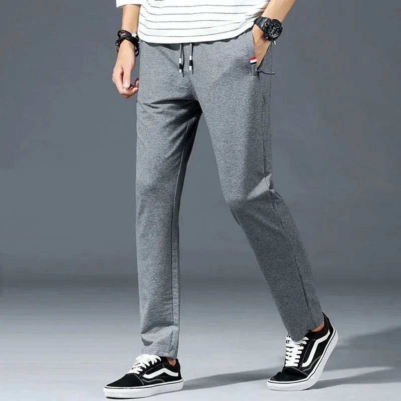 Men's Black Elastic Waist Sportswear Track Pants: Casual Cotton Stretch Joggers