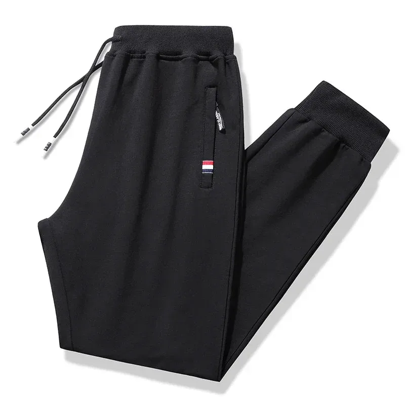 Men's Black Elastic Waist Sportswear Track Pants: Casual Cotton Stretch Joggers